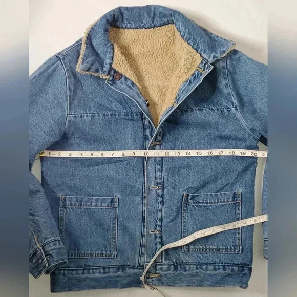 Forever 21 1990s Y2K vintage Small Reversible Denim/Retro Sherpa Jacket Metal - Picture 4 of 7